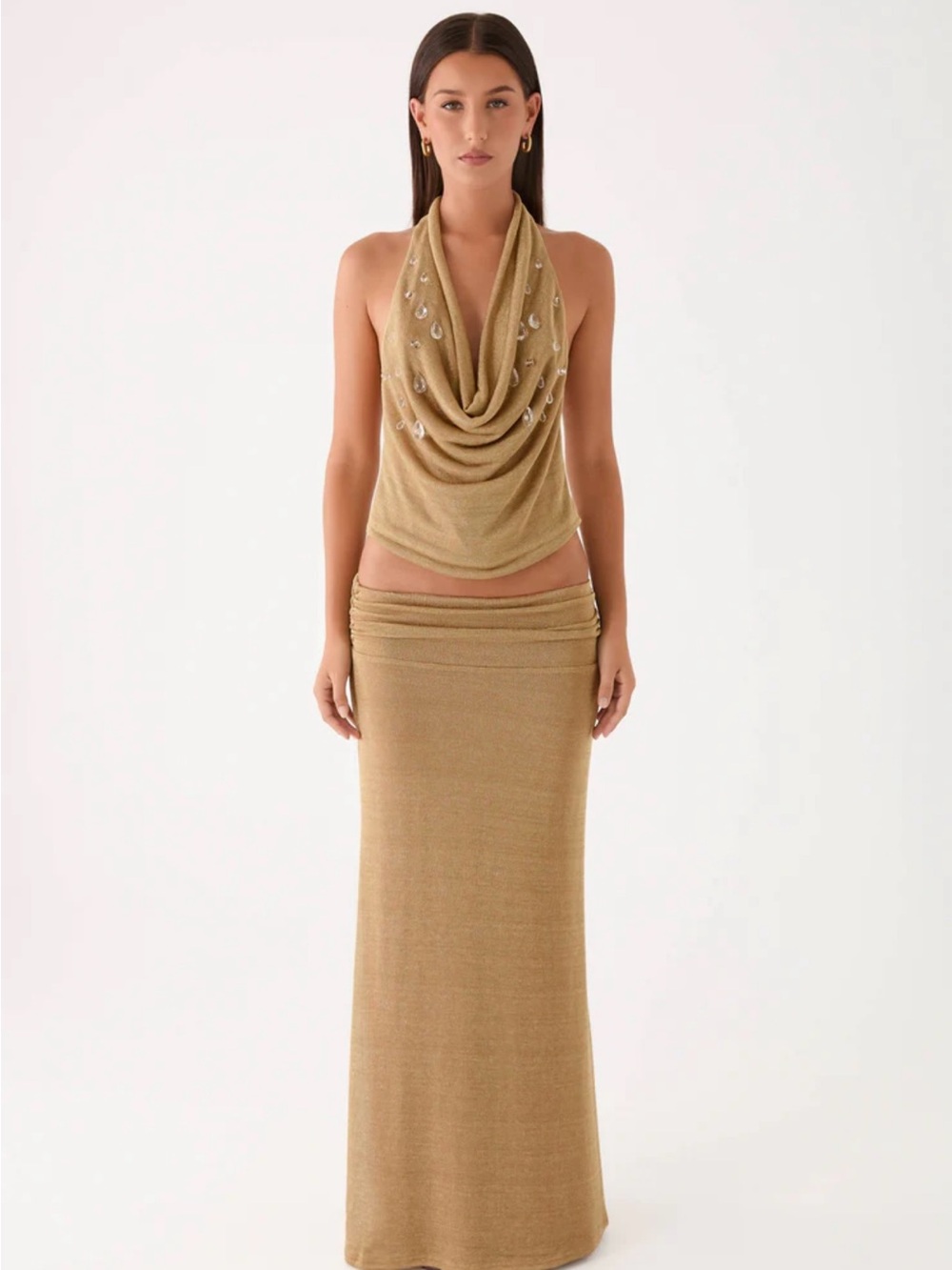 Pepper Mayo Olyssia Shimmer Embellished Top and Maxi Skirt - Shimmer Gold